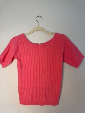 Sutton Studio Pink Ribbed Short Sleeve Top 100% cotton